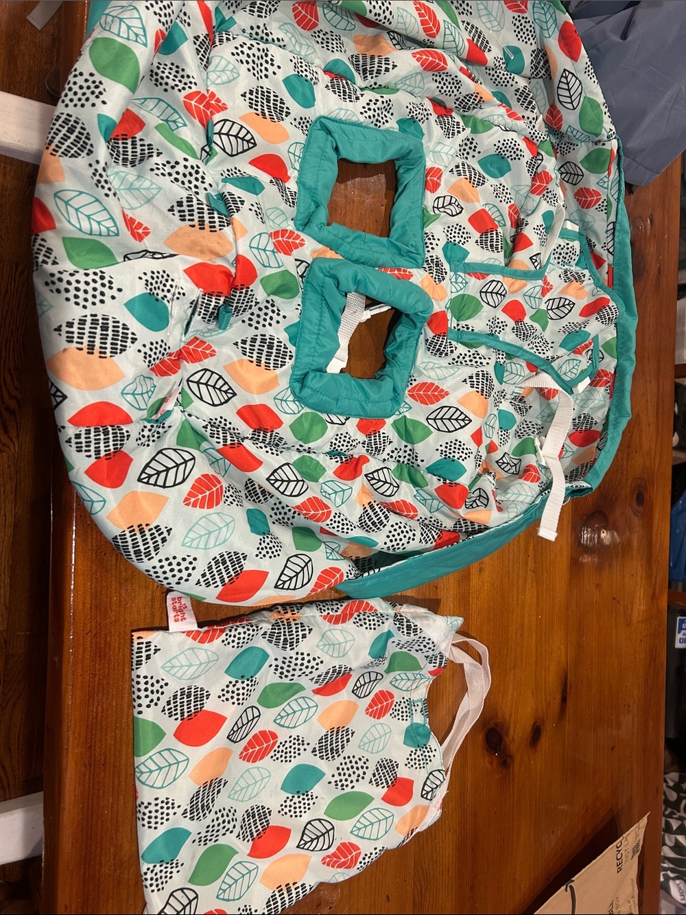 Leaf-Print Infant Shopping Cart Cover in Teal, Coral, Green